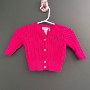 Ralph Lauren Baby Girl Deep Pink Cardigan 0-3 mos Spring Summer Cottagecore EUC